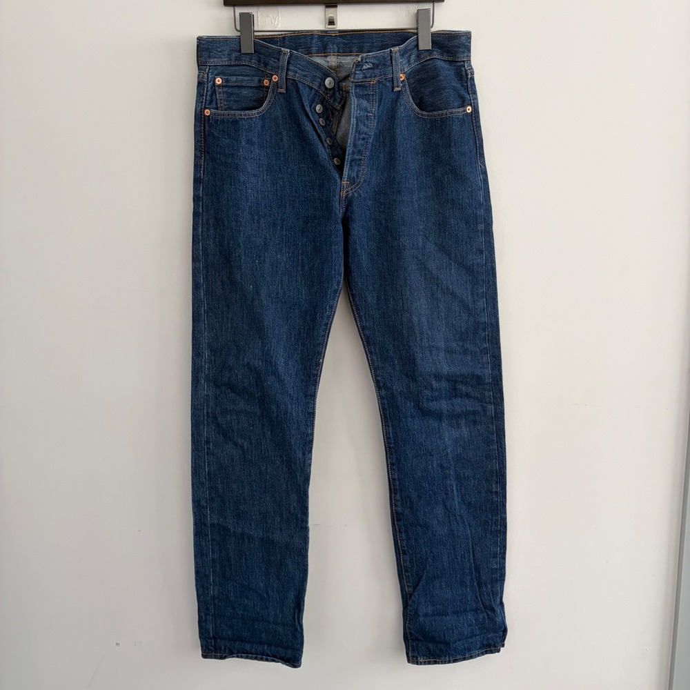Levis 501 Original Fit Jeans Mens 33x34 Dark Wash Indigo Button Fly Denim